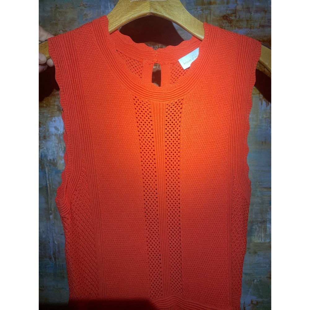 House of Harlow 1960 Orange Pointelle Knit Sleeveless Midi Dress Womens Size M - Picture 2 of 9
